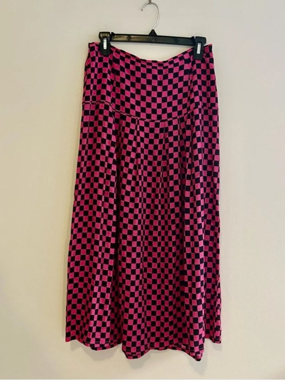 RIXO Nancy Skirt Pink Black A-Line Checker Midi Flowy Geometric Pattern Small